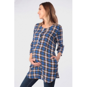 Блуза-рубашка для беременных в клетку, синяя Блуза-рубашка для беременных в клетку, синяя