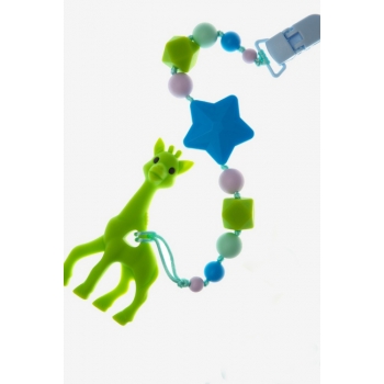 Силиконовый прорезыватель с держателем Сафари, салатовый