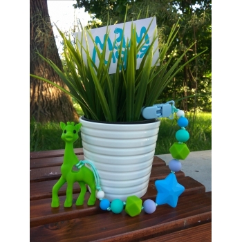 Силиконовый прорезыватель с держателем Сафари, салатовый