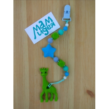 Силиконовый прорезыватель с держателем Сафари, бирюзовый