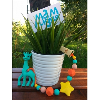 Силиконовый прорезыватель с держателем Сафари, бирюзовый