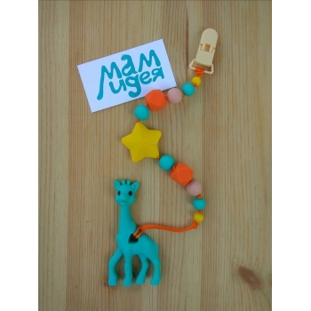 Силиконовый прорезыватель с держателем Сафари, бирюзовый