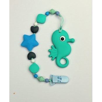 Силиконовый прорезыватель с держателем Океан, бирюзовый