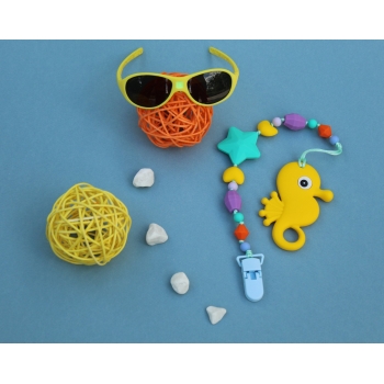 Силиконовый прорезыватель с держателем Океан, желтый