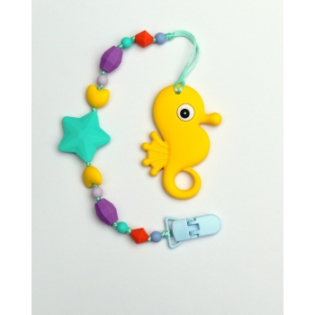 Силиконовый прорезыватель с держателем Океан, желтый