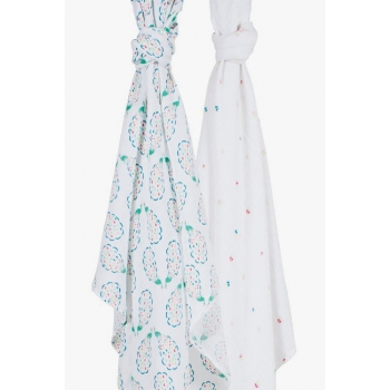 Пеленки муслиновые для новорожденных большие, Bébé au Lait Peacocks/Pansies