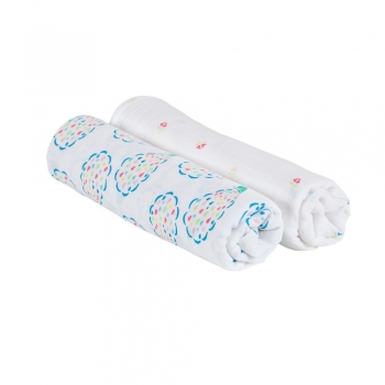 Пеленки муслиновые для новорожденных большие, Bébé au Lait Peacocks/Pansies