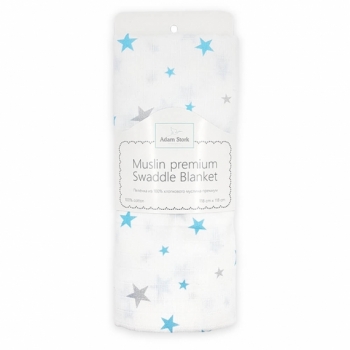 Муслиновая пеленка для новорожденных Adam Stork большая, Blue Stars