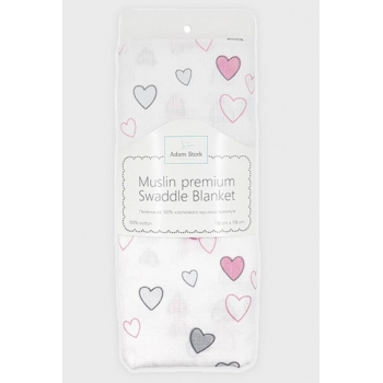 Муслиновая пеленка для новорожденных Adam Stork большая, Pink Hearts