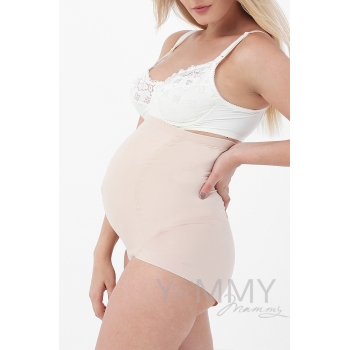 Трусики корректирующие для беременных и послеродовые с ажурным краем, бежевые