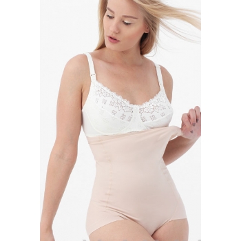 Трусики корректирующие для беременных и послеродовые с ажурным краем, бежевые