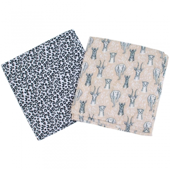 Бамбуковые пеленки для новорожденных Bebe Au Lait, набор 2, Safari/Leopard