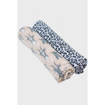 Бамбуковые пеленки для новорожденных Bebe Au Lait, набор 2, Safari/Leopard