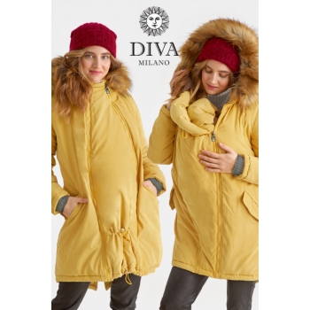 Слингокуртка зимняя - парка 3 в 1 с мехом, горчичная