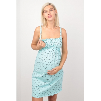 Ночная сорочка для беременных и кормящих ментоловая, принт одуванчики