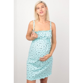 Ночная сорочка для беременных и кормящих ментоловая, принт одуванчики