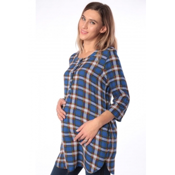 Блуза-рубашка для беременных в клетку, синяя