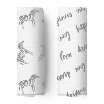 Муслиновые пеленки для новорожденных Adam Stork большие, набор 2, Zebra/Happiness