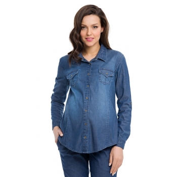 Блуза-рубашка для беременных и кормящих деним, цвет синий