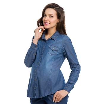 Блуза-рубашка для беременных и кормящих деним, цвет синий