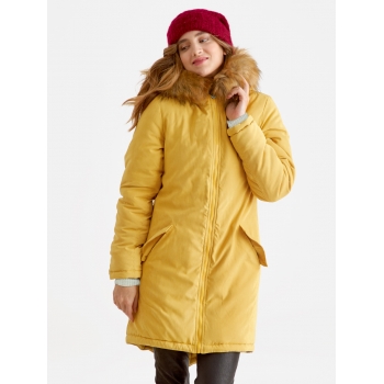 Слингокуртка зимняя - парка для беременных 3 в 1 с мехом, горчичная