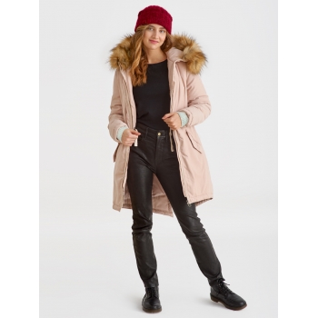 Слингокуртка зимняя - парка для беременных 3 в 1 с мехом, пудровый