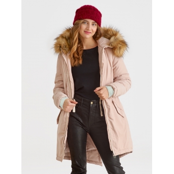 Слингокуртка зимняя - парка для беременных 3 в 1 с мехом, пудровый