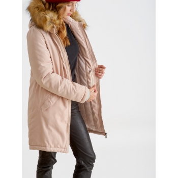 Слингокуртка зимняя - парка для беременных 3 в 1 с мехом, пудровый
