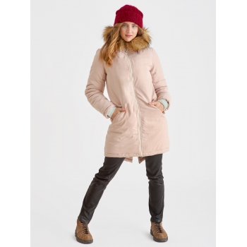 Слингокуртка зимняя - парка для беременных 3 в 1 с мехом, пудровый