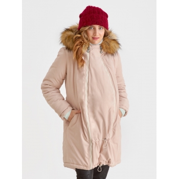 Слингокуртка зимняя - парка для беременных 3 в 1 с мехом, пудровый