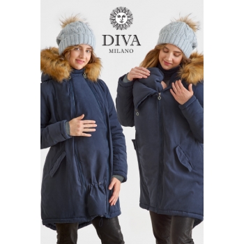 Слингокуртка зимняя - парка для беременных 3 в 1 с мехом, синий