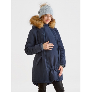 Слингокуртка зимняя - парка для беременных 3 в 1 с мехом, синий