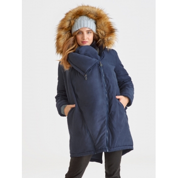 Слингокуртка зимняя - парка для беременных 3 в 1 с мехом, синий