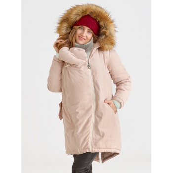 Слингокуртка зимняя - парка для беременных 3 в 1 с мехом, пудровый