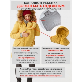 Слингокуртка зимняя - парка для беременных 3 в 1 с мехом, горчичная