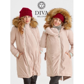 Слингокуртка зимняя - парка для беременных 3 в 1 с мехом, пудровый