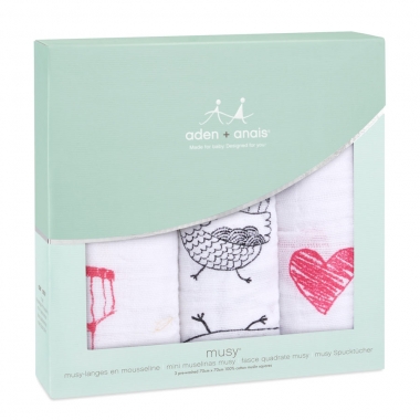 Муслиновые пеленки для новорожденных Aden&Anais средние, набор 3, Love Bird