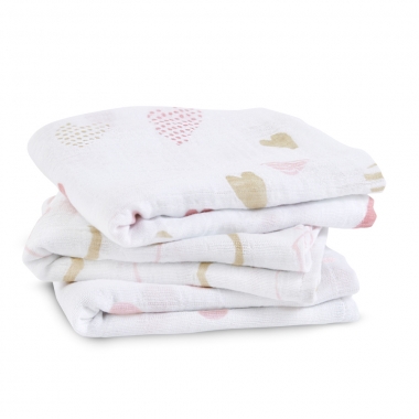 Муслиновые пеленки для новорожденных Aden&Anais средние, набор 3, Heart Breaker