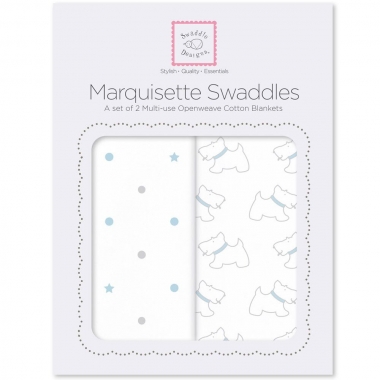 Набор пеленок SwaddleDesigns - Marquisette 2-Pack, Pstl Blue Little Doggie & Dottie Star