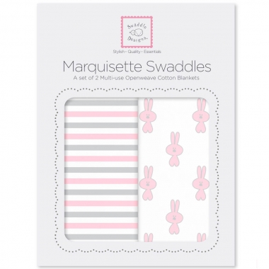 Набор пеленок SwaddleDesigns - Marquisette 2-Pack Little Bunnie Simple Stripes