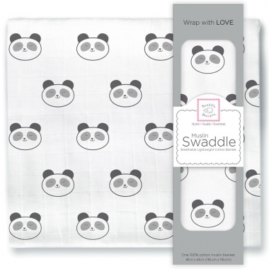 Муслиновая пеленка для новорожденных SwaddleDesigns большая, Black Panda Face