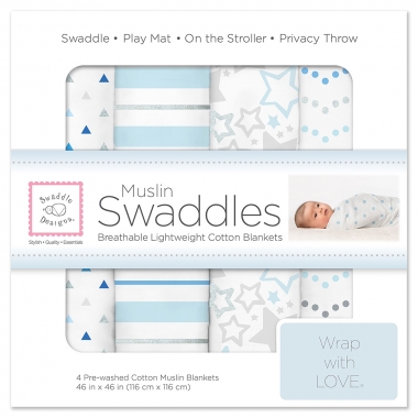Муслиновые пеленки для новорожденного SwaddleDesigns большие, набор 4, Starshine Shimmer