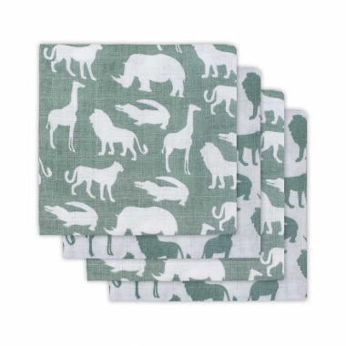 Муслиновые пеленки для новорожденного Jollein средние, Safari, Stone Green