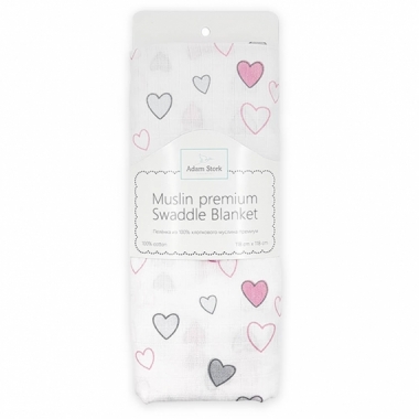 Муслиновая пеленка для новорожденных Adam Stork большая, Pink Hearts
