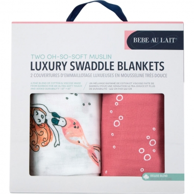 Бамбуковые пеленки для новорожденных Bebe Au Lait, набор 2, Mermaid/Bubbles