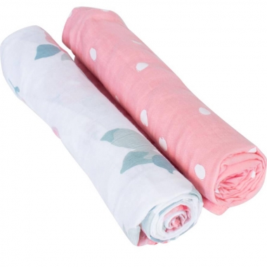 Бамбуковые пеленки для новорожденных Bebe Au Lait, набор 2, Rosy/Dewdrops