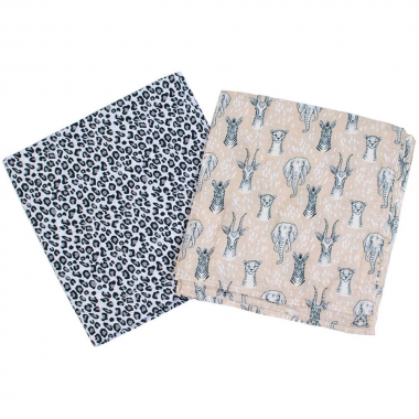 Бамбуковые пеленки для новорожденных Bebe Au Lait, набор 2, Safari/Leopard