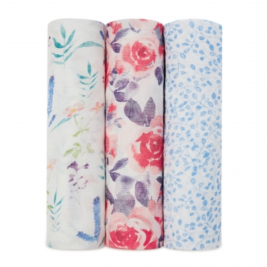 Бамбуковые пеленки для новорожденных Aden Anais большие, набор 3, White l Watercolor Garden