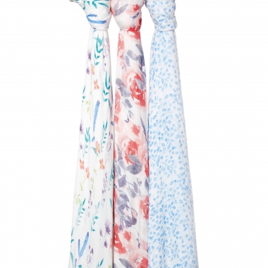 Бамбуковые пеленки для новорожденных Aden Anais большие, набор 3, White l Watercolor Garden