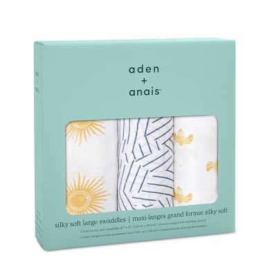 Пеленки бамбуковые для новорожденных Aden&Anais большие, набор 3, Golden sun